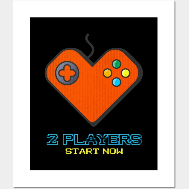 2 players start now matching Gamer Couple Wall Art by opippi